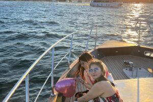 Birthday celebration with balloons on a private yacht deck in Istanbul