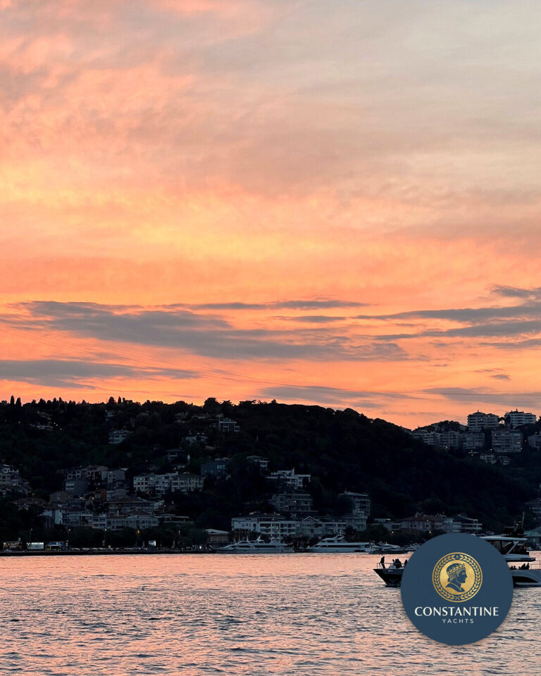 Bosphorus hillside coastline in golden evening light