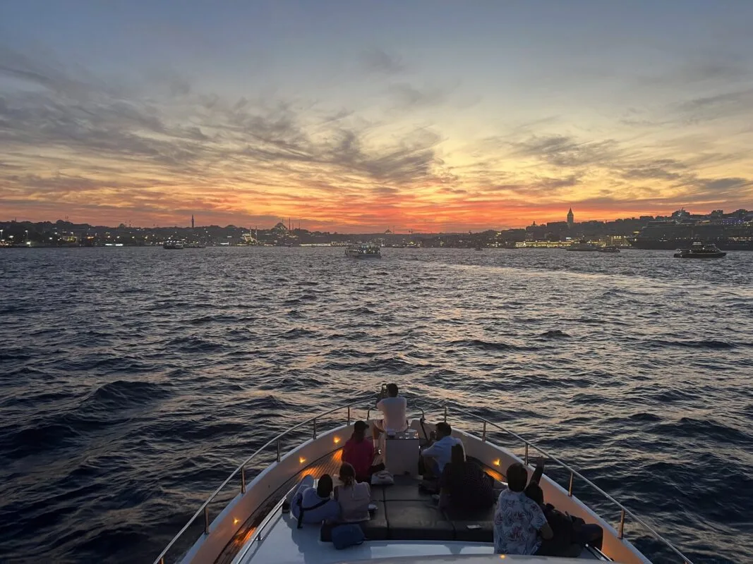 Evening city lights seen from a private Bosphorus cruise in Istanbul