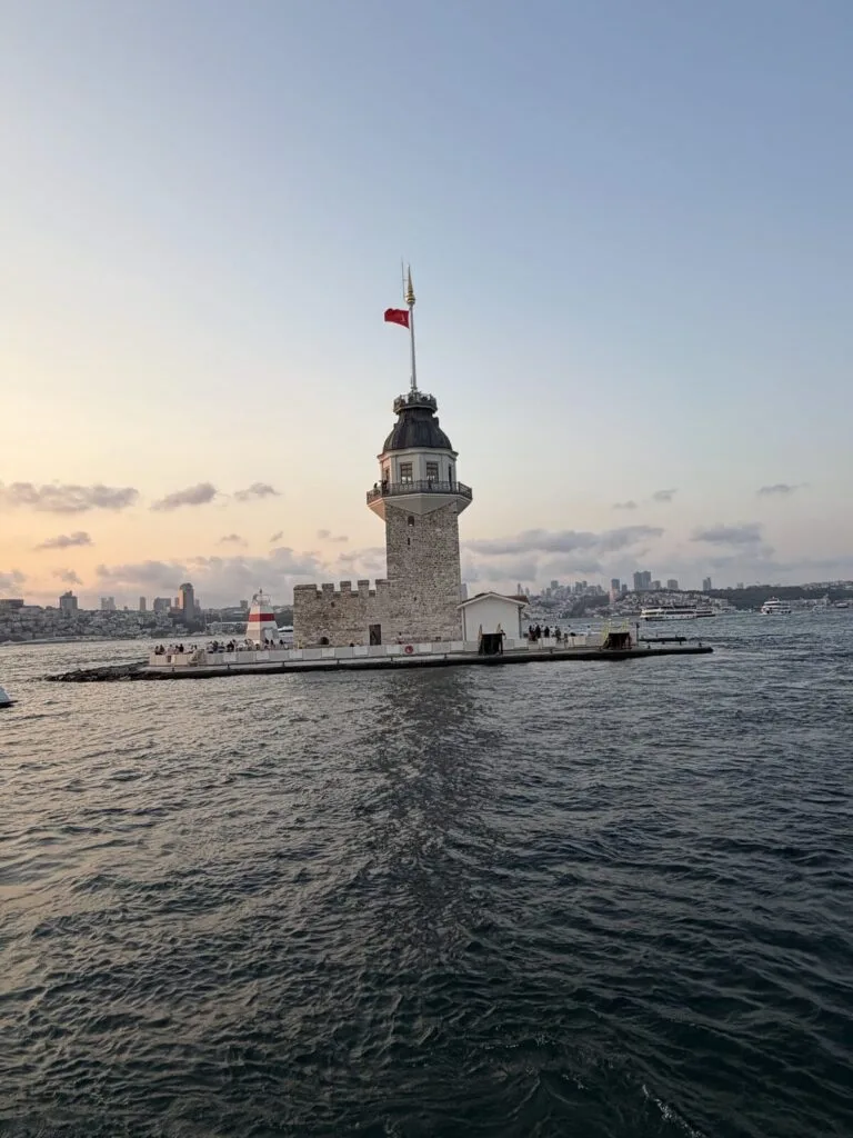 Maiden's Tower on its small island in the middle of the Bosphorus, photographed from a yacht