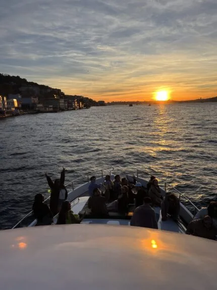 Group sunset cruise on the Bosphorus with hillside views